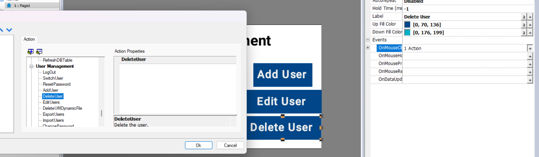 how to create delete user button in abb hmi